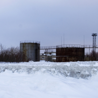 Daugavgrīva in winter is covered in snow.