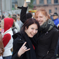 A woman dressed in a black jacket.