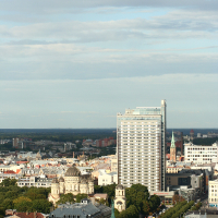 Aerial perspective of Riga from above.