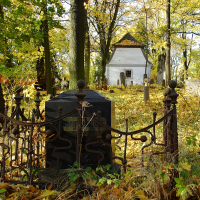 An old church located in a wooded area near St. Martin's cemetery.