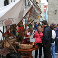 A wooden cart with a tarp in Tallinn.