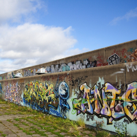 A graffiti-covered wall in Tallinn.
