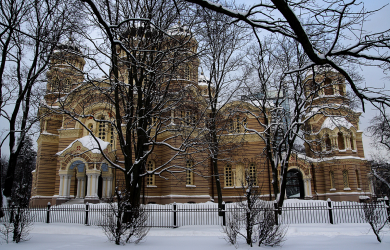 A Cathedral Covered In Snow During Winter.