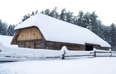 Old Wooden Barn Under Snow